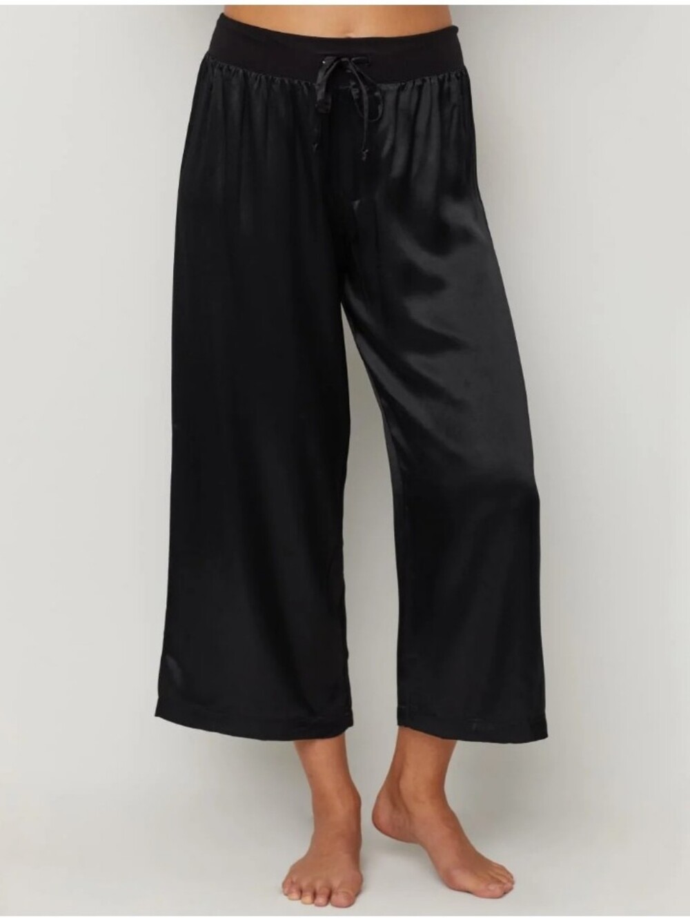 Nation LTD Black Satin Wide Leg Cropped Pants Women's XS